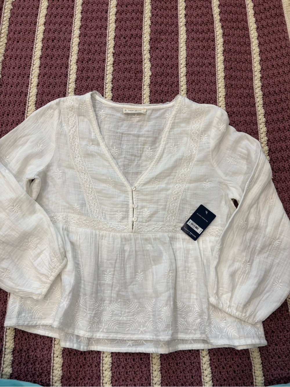 NWT Lucky Brand White Embroidered Peasant Tunic